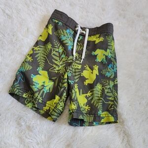 Old Navy Mesh Lined Green Frog Leaves Printed Swim Trunks Swimsuit 18-24 Months